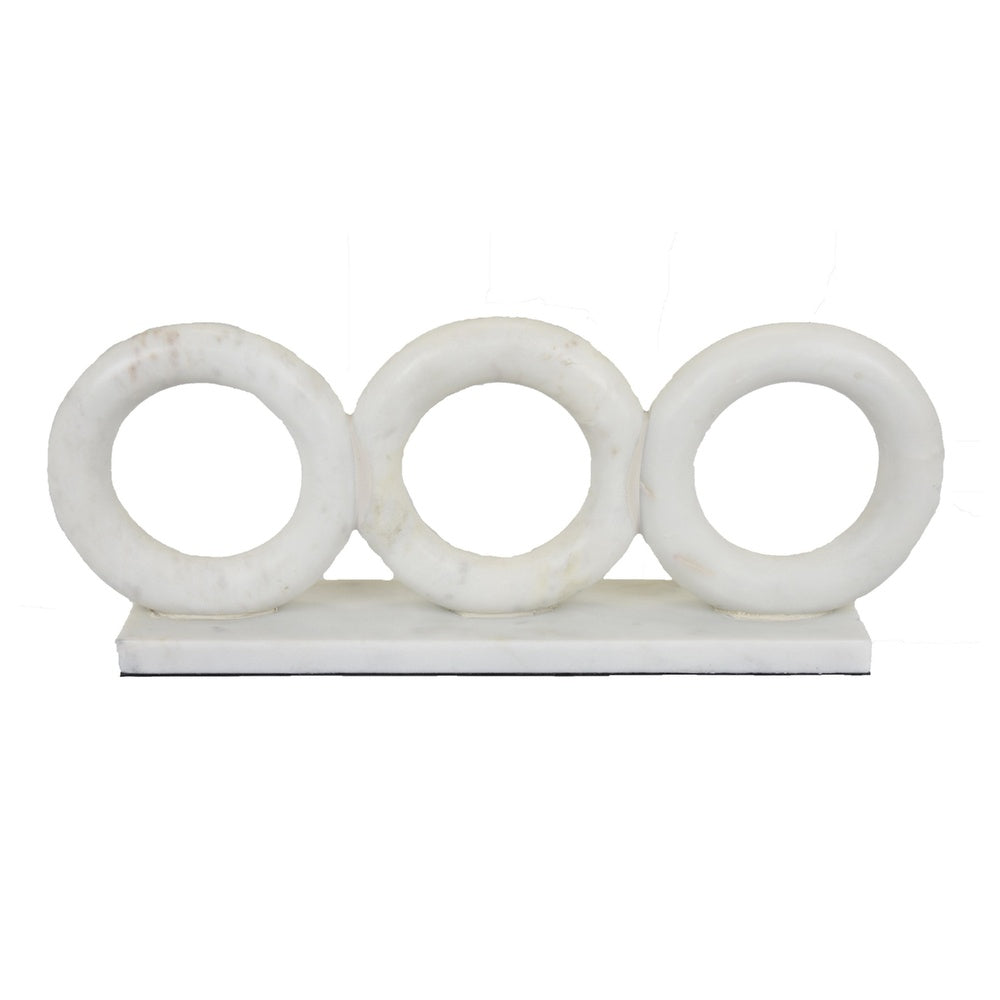 Hara Geometric Link Sculpture | 3 Circle Rings | White Marble 11"