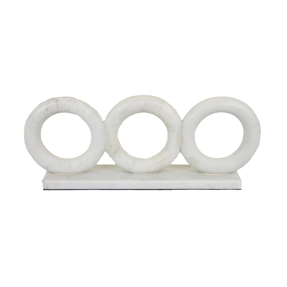 Hara Geometric Link Sculpture | 3 Circle Rings | White Marble 11"