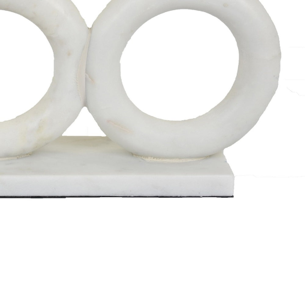 Hara Geometric Link Sculpture | 3 Circle Rings | White Marble 11"