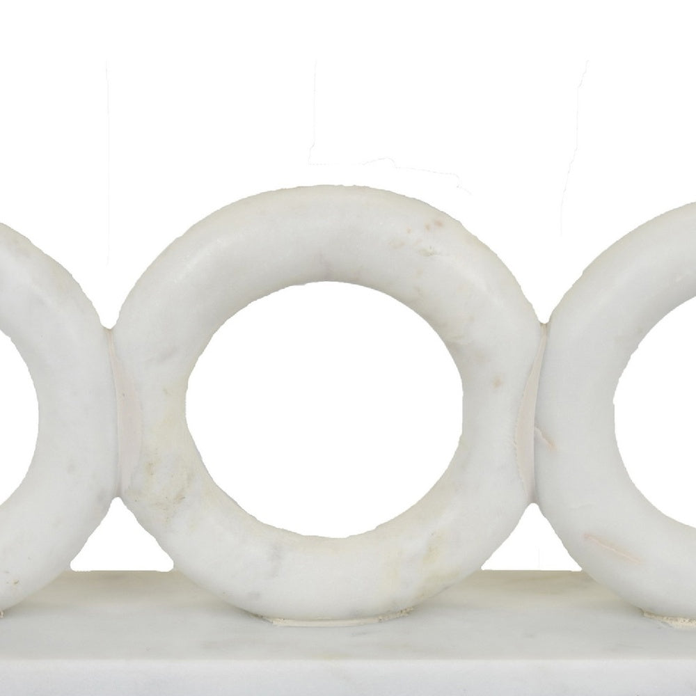 Hara Geometric Link Sculpture | 3 Circle Rings | White Marble 11"