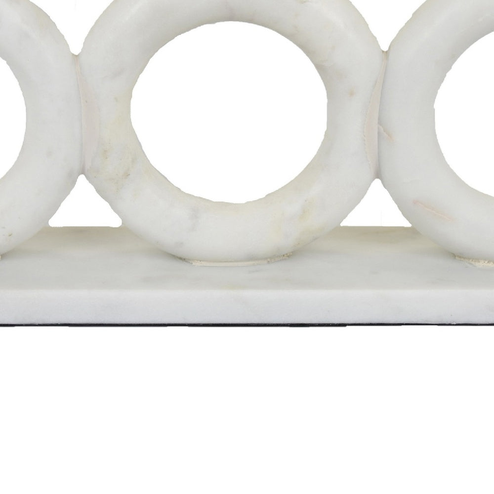Hara Geometric Link Sculpture | 3 Circle Rings | White Marble 11"