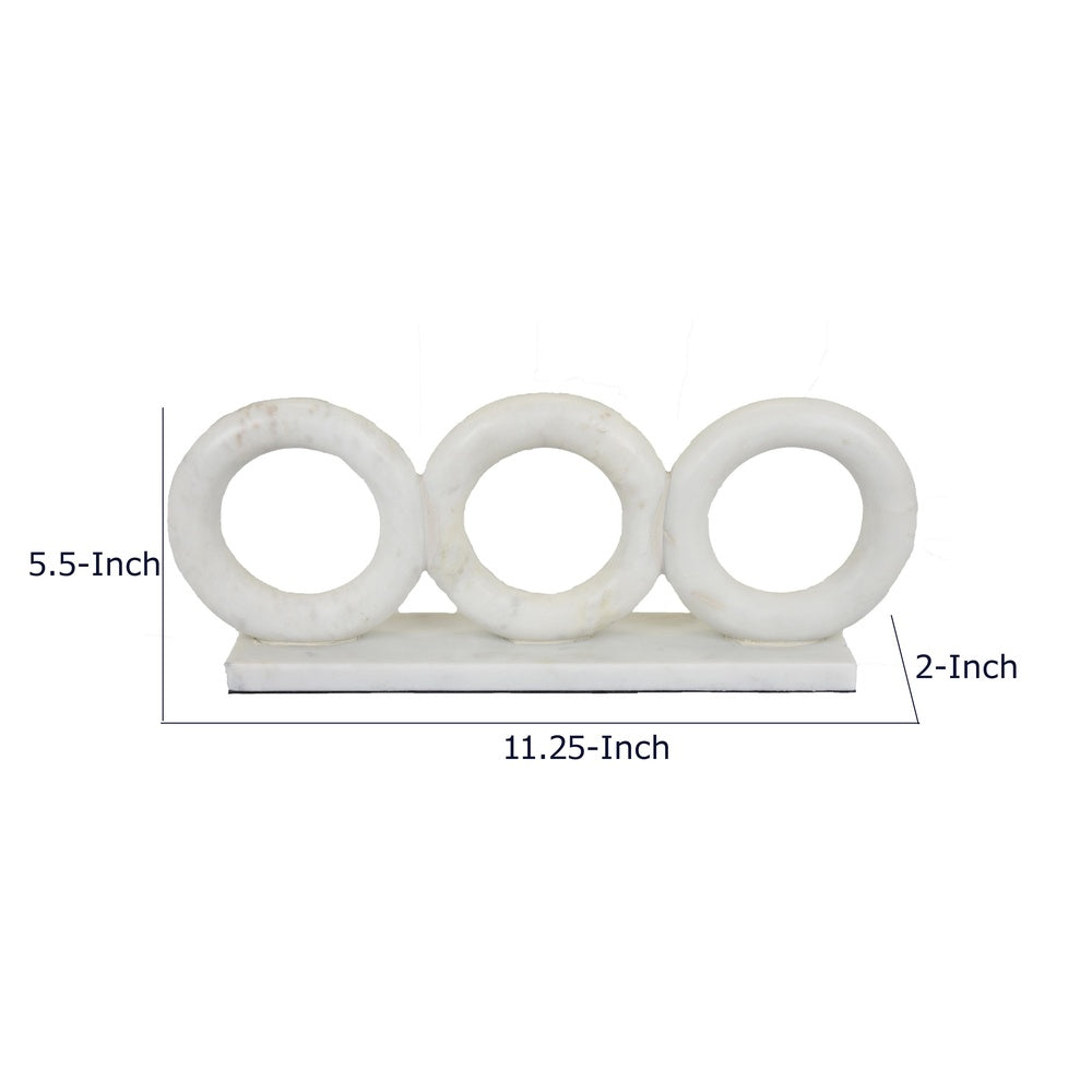 Hara Geometric Link Sculpture | 3 Circle Rings | White Marble 11"