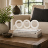 Hara Geometric Link Sculpture | 3 Circle Rings | White Marble 11"