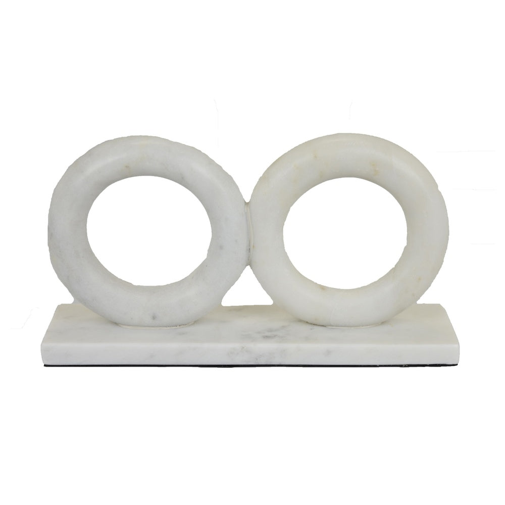 Hara Geometric Link Sculpture | 2 Circle Rings | White Marble 8"