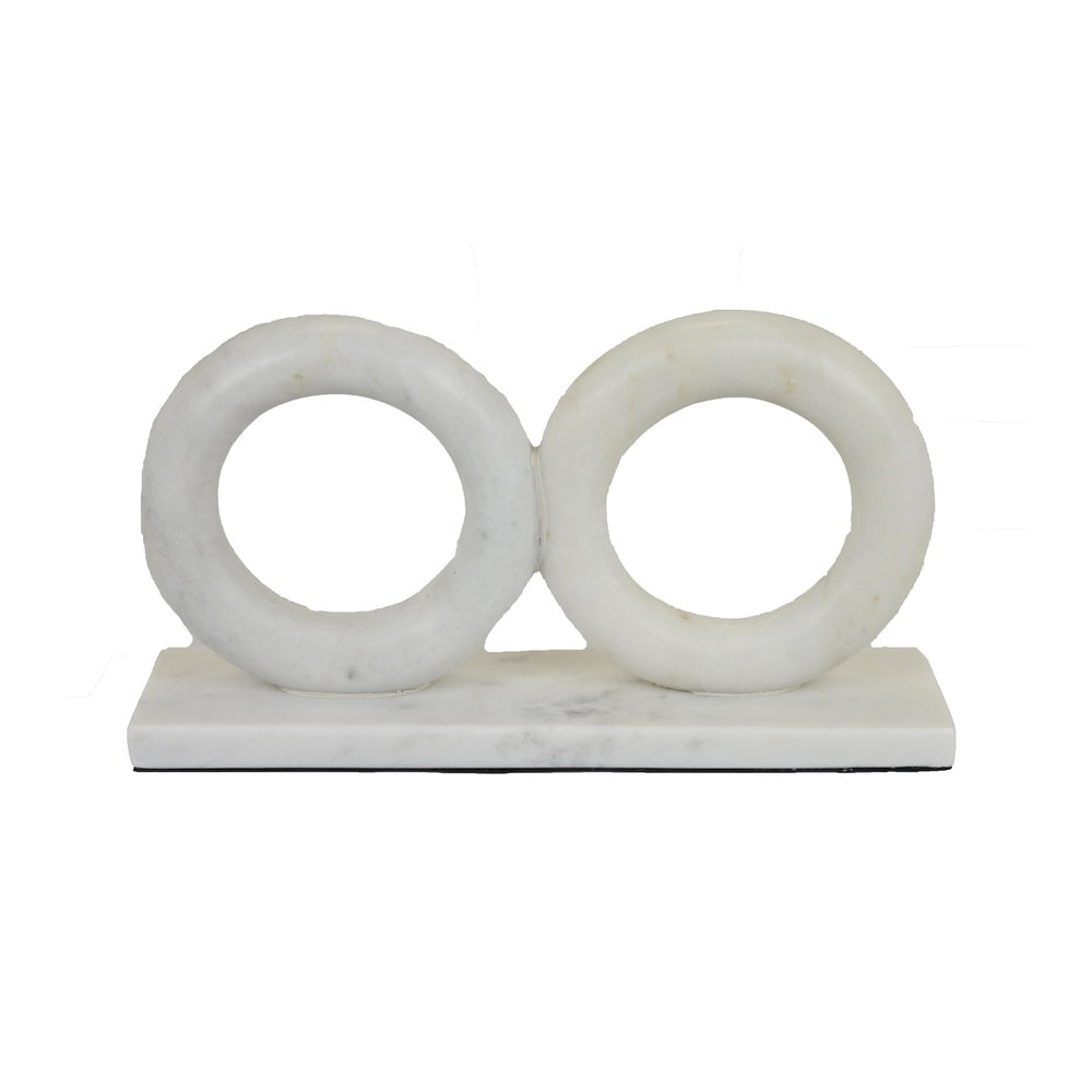 Hara Geometric Link Sculpture | 2 Circle Rings | White Marble 8"