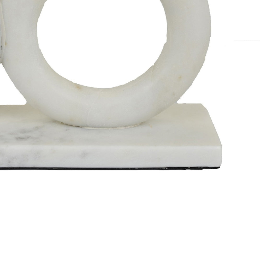 Hara Geometric Link Sculpture | 2 Circle Rings | White Marble 8"