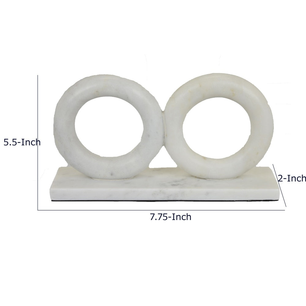 Hara Geometric Link Sculpture | 2 Circle Rings | White Marble 8"