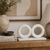Hara Geometric Link Sculpture | 2 Circle Rings | White Marble 8"