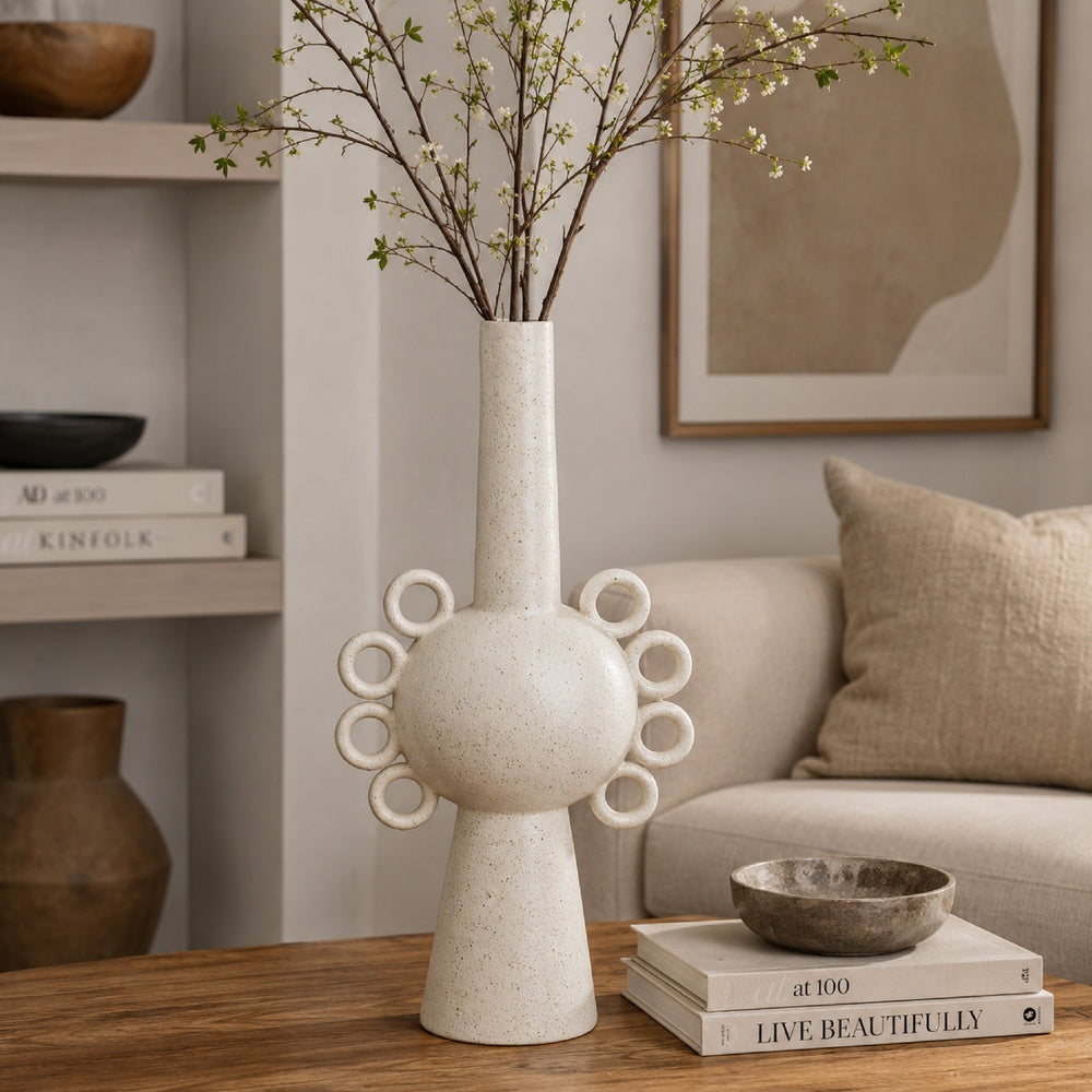 Orin Multi-Tier Sculptural Vase | Loop H&les White Speckled Ceramic 18"