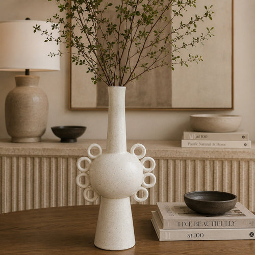 Orin Multi-Tier Sculptural Vase | Loop H&les White Speckled Ceramic 18"