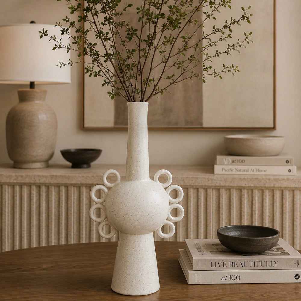 Orin Multi-Tier Sculptural Vase | Loop H&les White Speckled Ceramic 18"