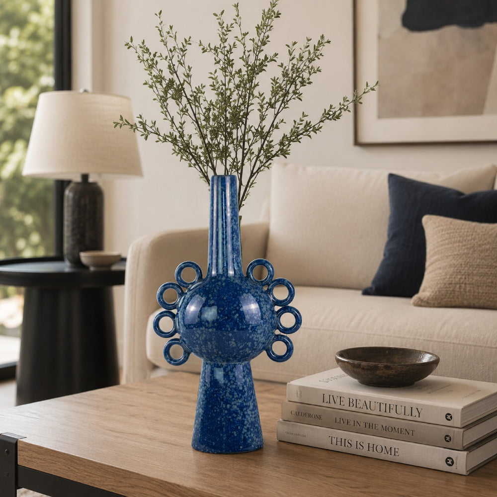 Orin Multi-Tier Sculptural Vase | Loop H&les Blue Speckled Ceramic 18"