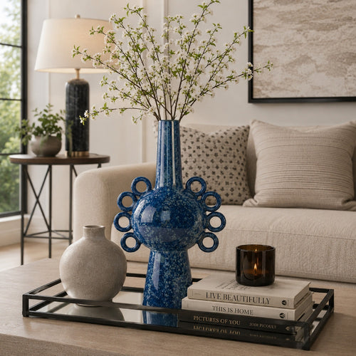Orin Multi-Tier Sculptural Vase | Loop H&les Blue Speckled Ceramic 18"