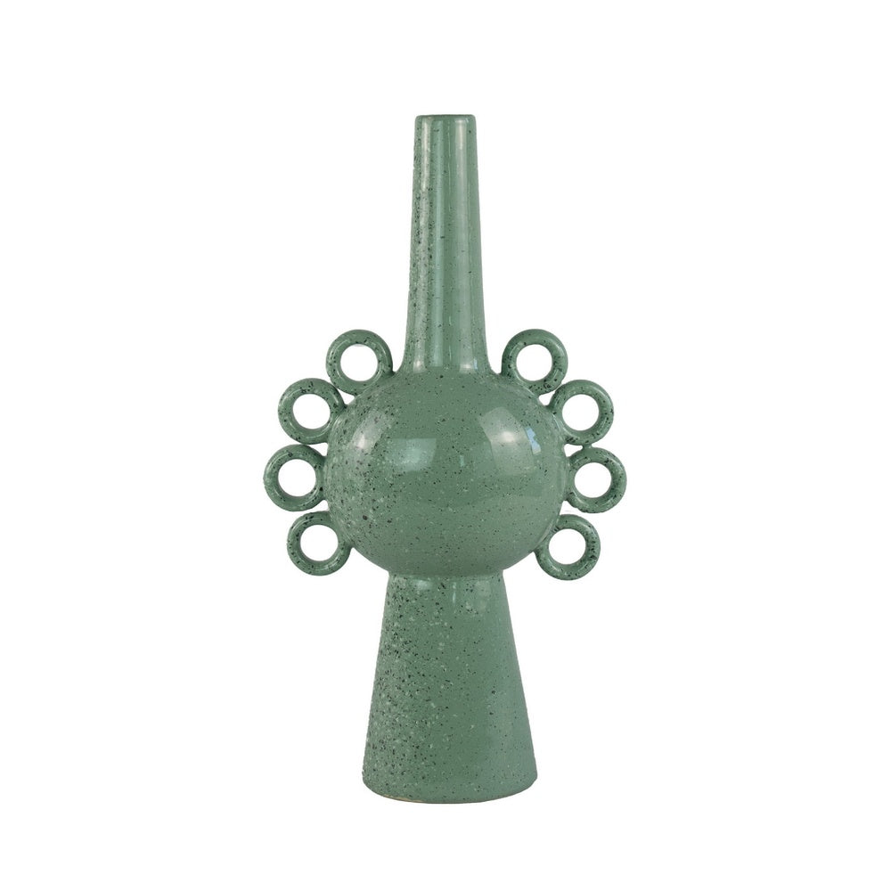 Orin Multi-Tier Sculptural Vase | Loop H&les Green Speckled Ceramic 18"
