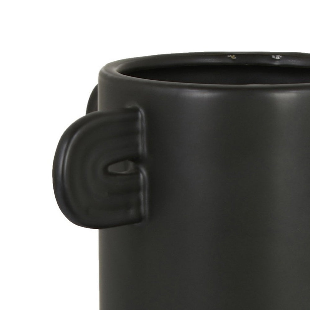 Dere Capsule Vase | Lug H&les | Pedestal | Matte Black Ceramic 16"