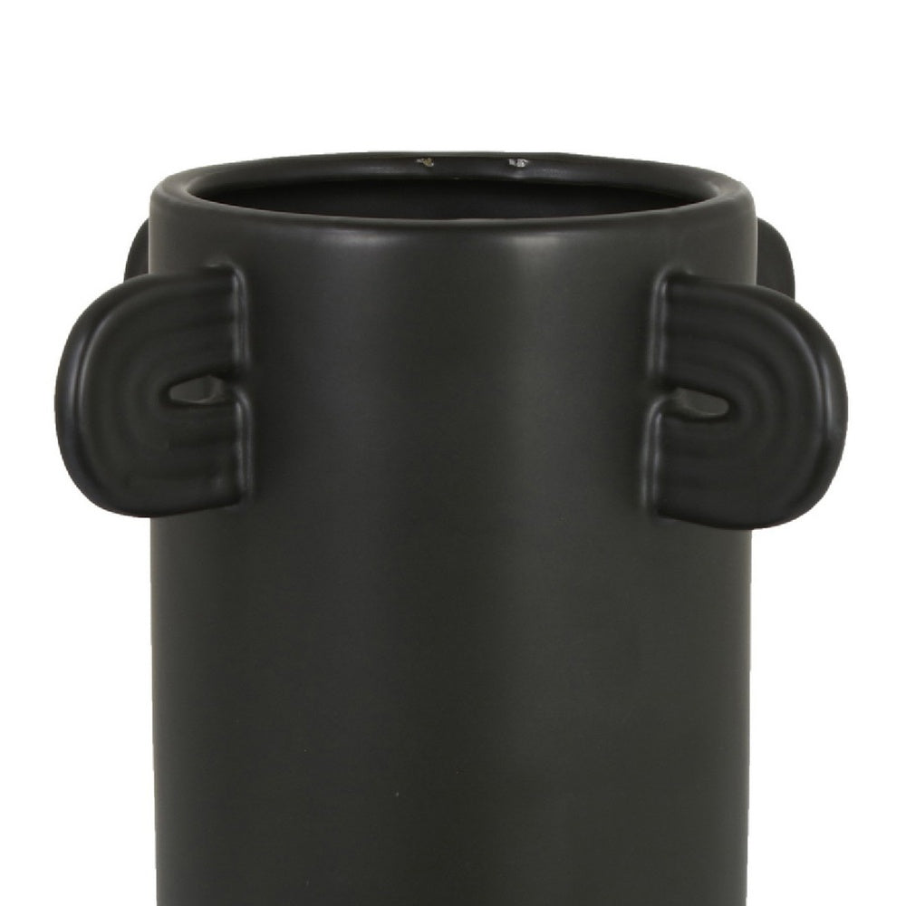Dere Capsule Vase | Lug H&les | Pedestal | Matte Black Ceramic 16"