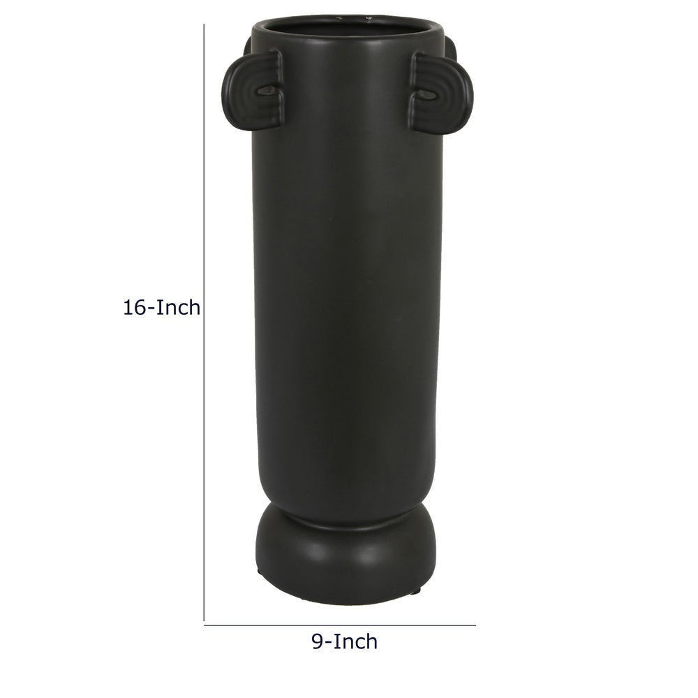 Dere Capsule Vase | Lug H&les | Pedestal | Matte Black Ceramic 16"