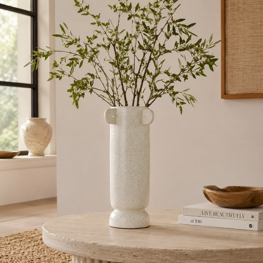 Dere Capsule Vase | Lug H&les | Pedestal | Matte White Ceramic 16"