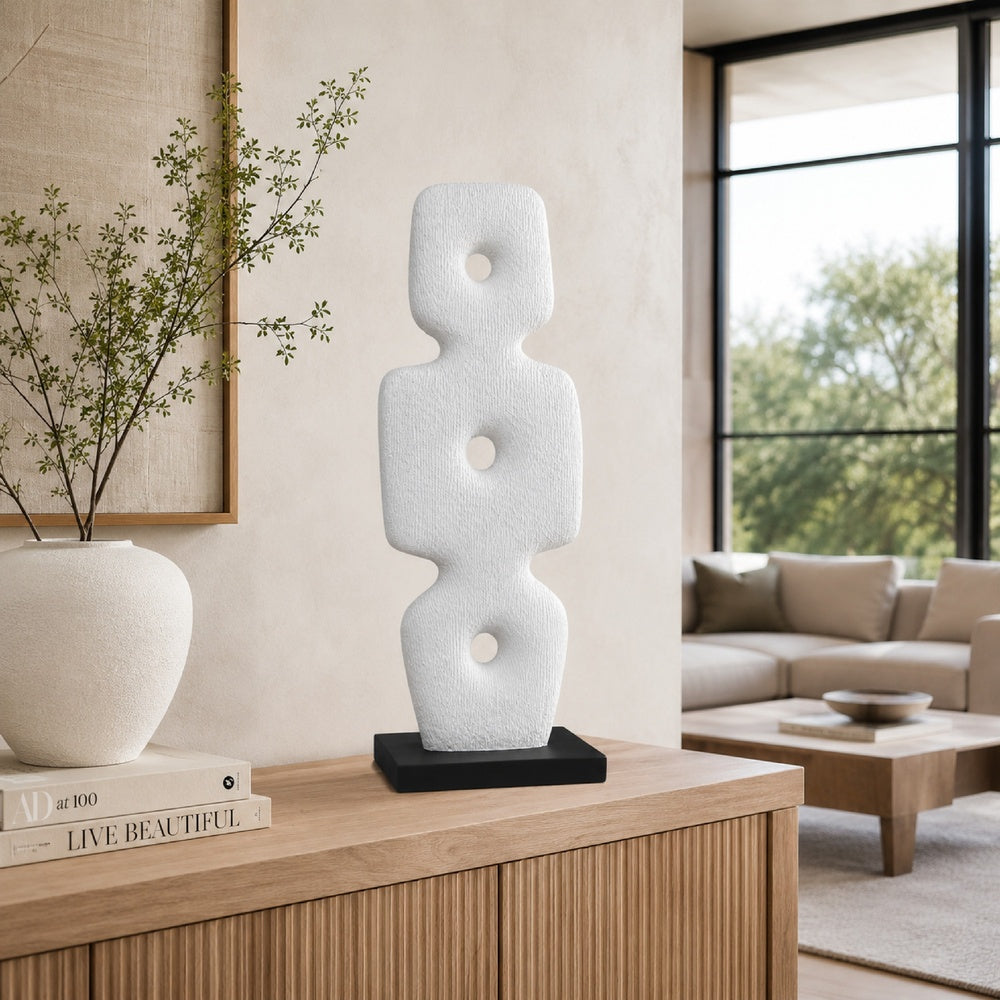 Abstract Totem Sculpture | Cutout Center | Pedestal | White Resin 20"