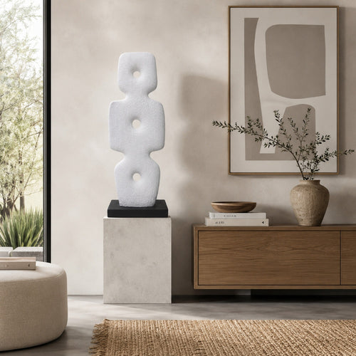 Abstract Totem Sculpture | Cutout Center | Pedestal | White Resin 20"