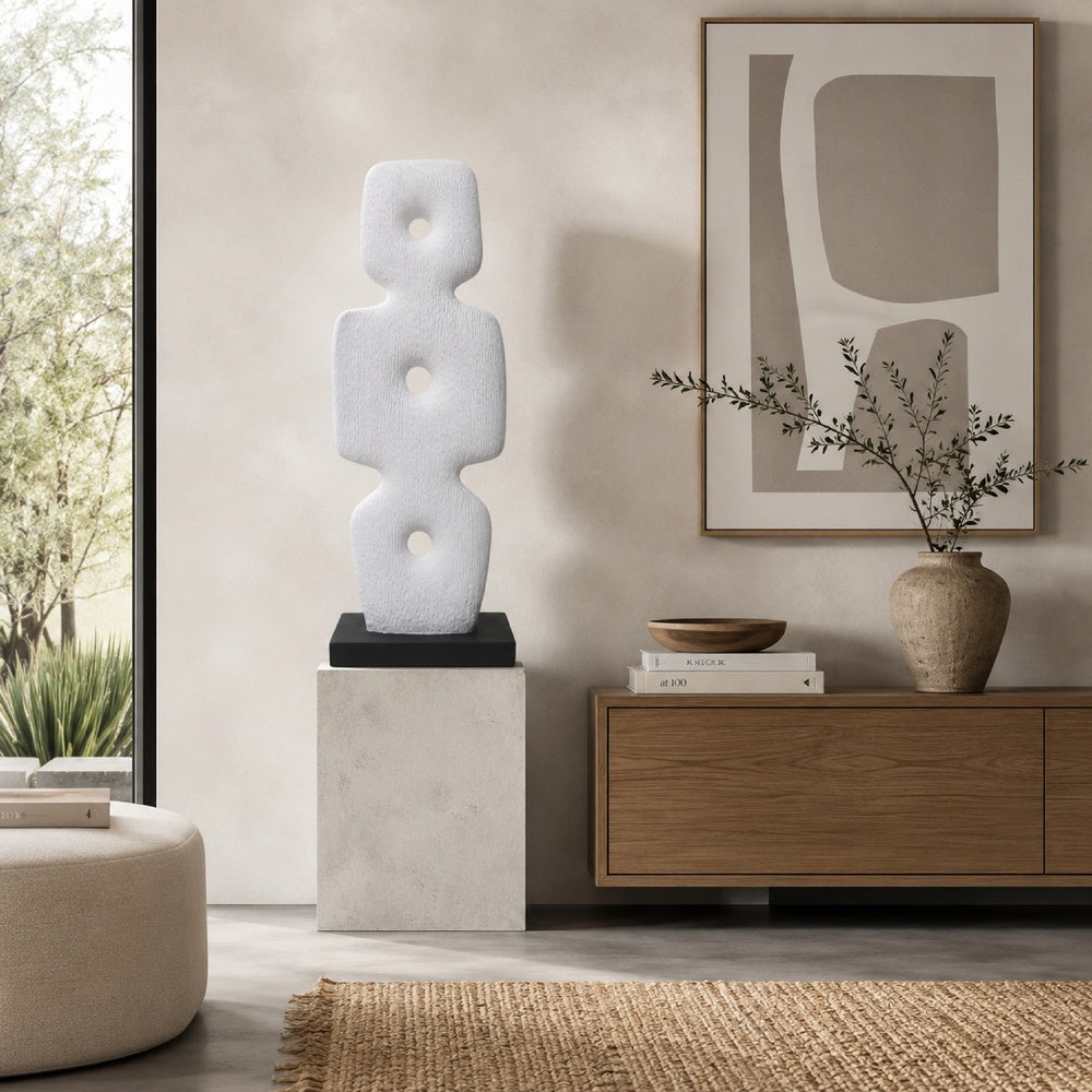 Abstract Totem Sculpture | Cutout Center | Pedestal | White Resin 20"