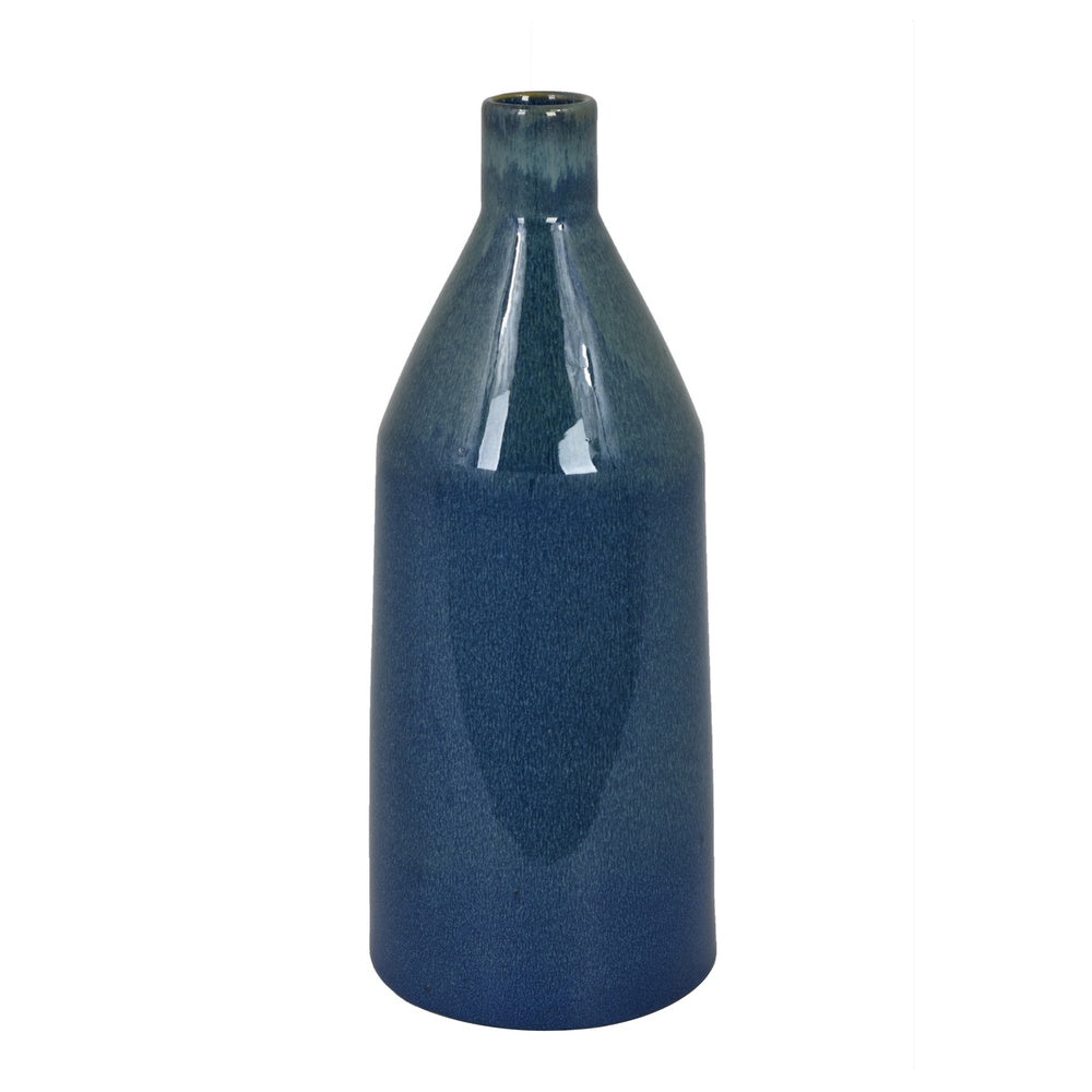 Decorative Vase | Bottle Shape | Narrow Neck | Speckled Blue Ceramic 15"