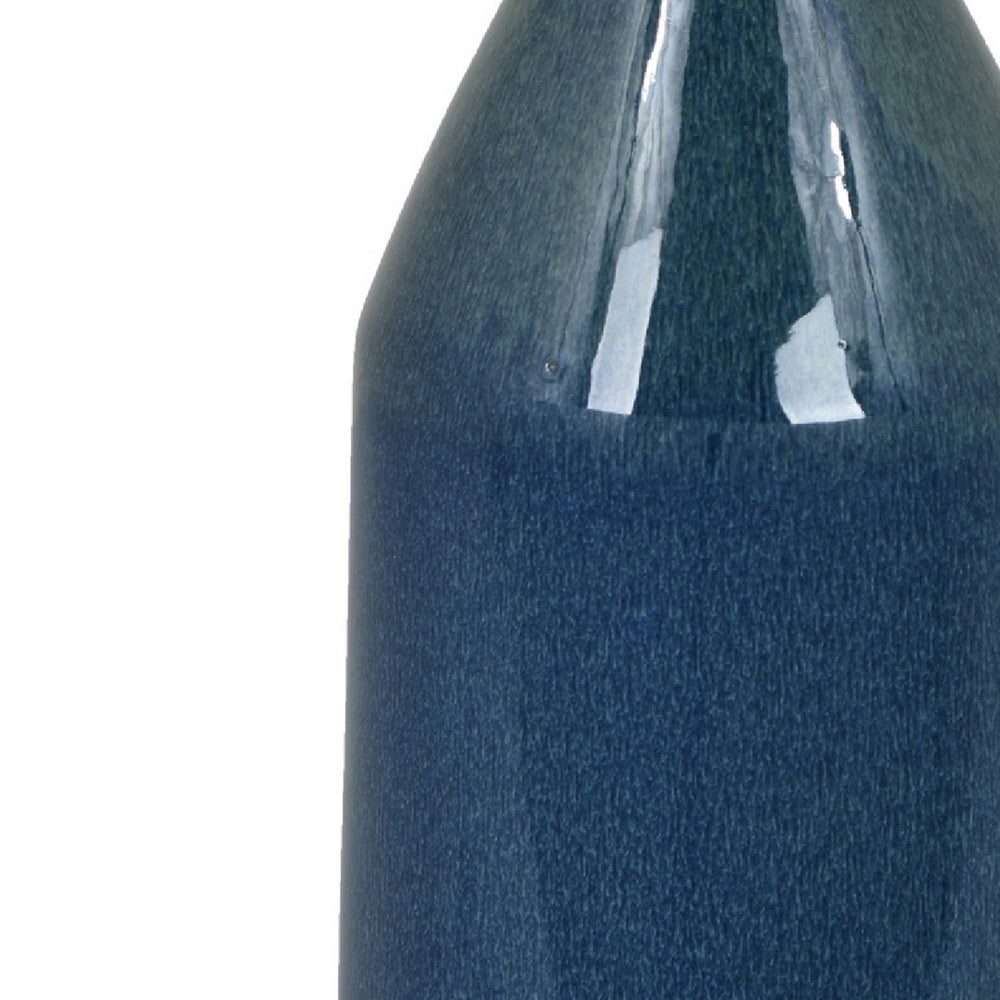 Decorative Vase | Bottle Shape | Narrow Neck | Speckled Blue Ceramic 15"