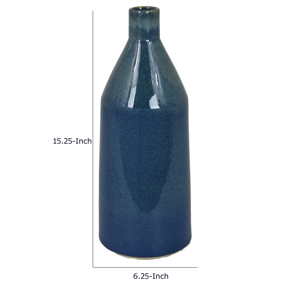 Decorative Vase | Bottle Shape | Narrow Neck | Speckled Blue Ceramic 15"