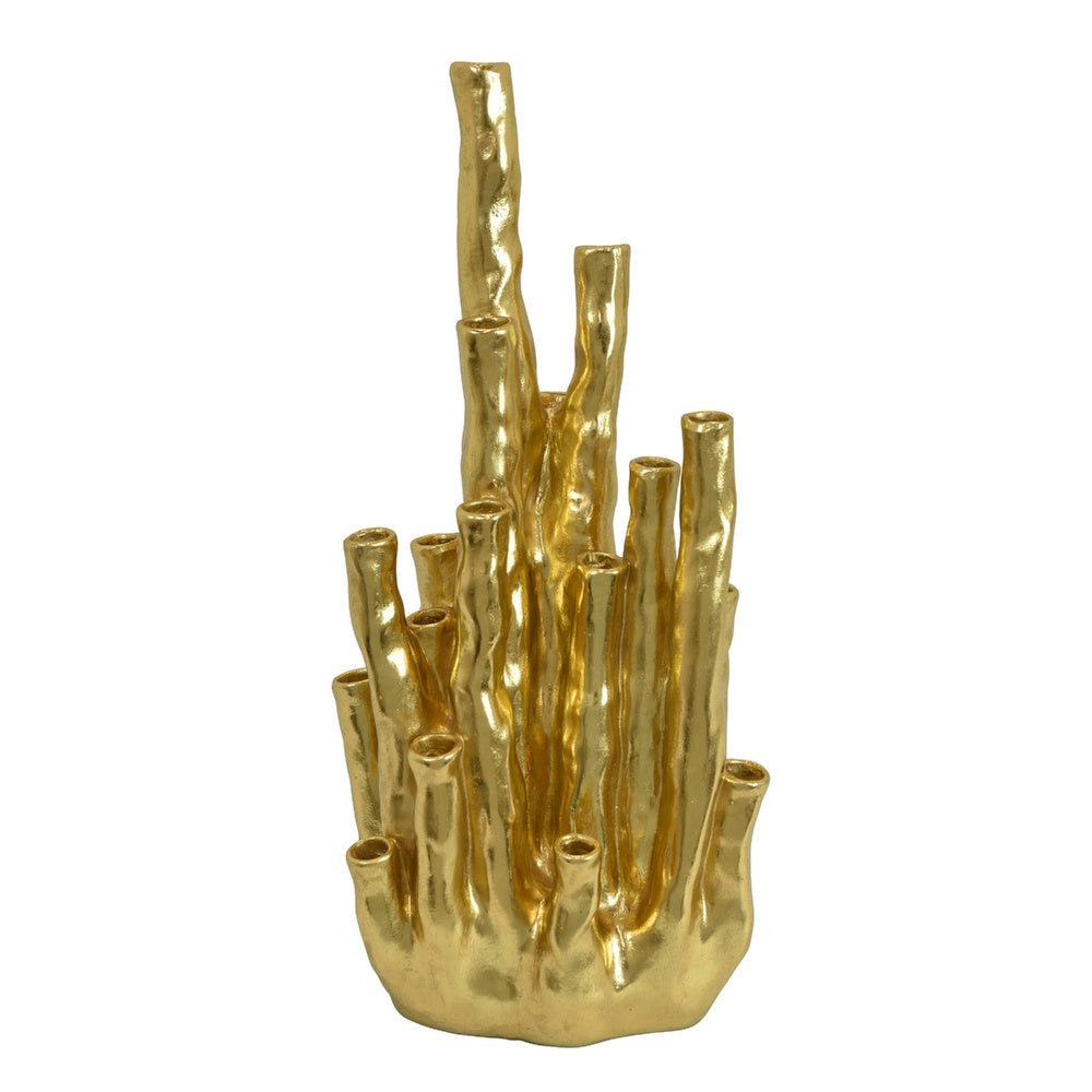 Decorative Coral Vase | Multi Stem Design | Gold Resin 19"