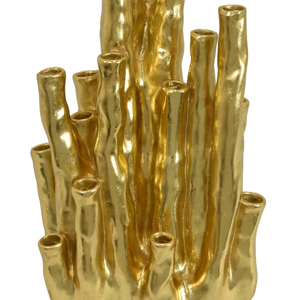 Decorative Coral Vase | Multi Stem Design | Gold Resin 19"
