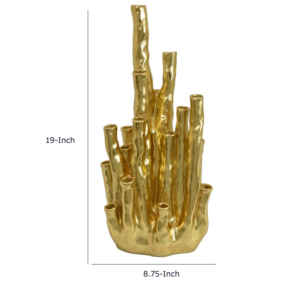 Decorative Coral Vase | Multi Stem Design | Gold Resin 19"