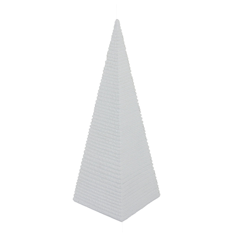 Decorative Pyramid Sculpture | Horizontally Ribbed White Resin 15"