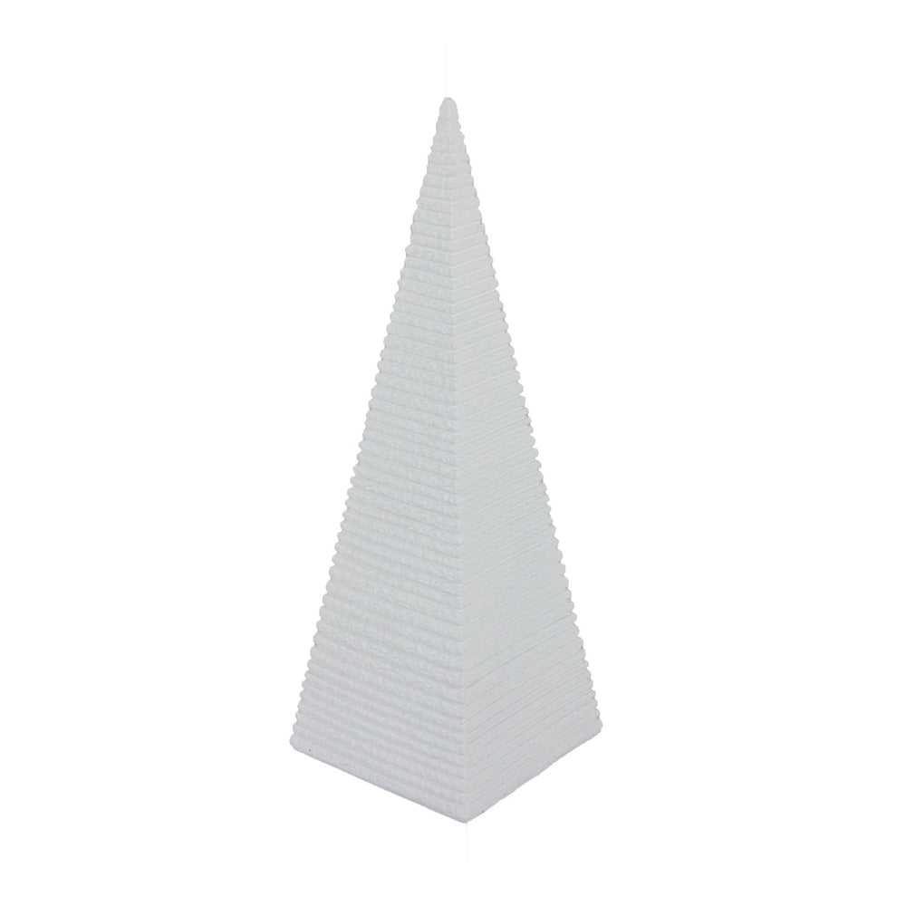 Decorative Pyramid Sculpture | Horizontally Ribbed White Resin 15"
