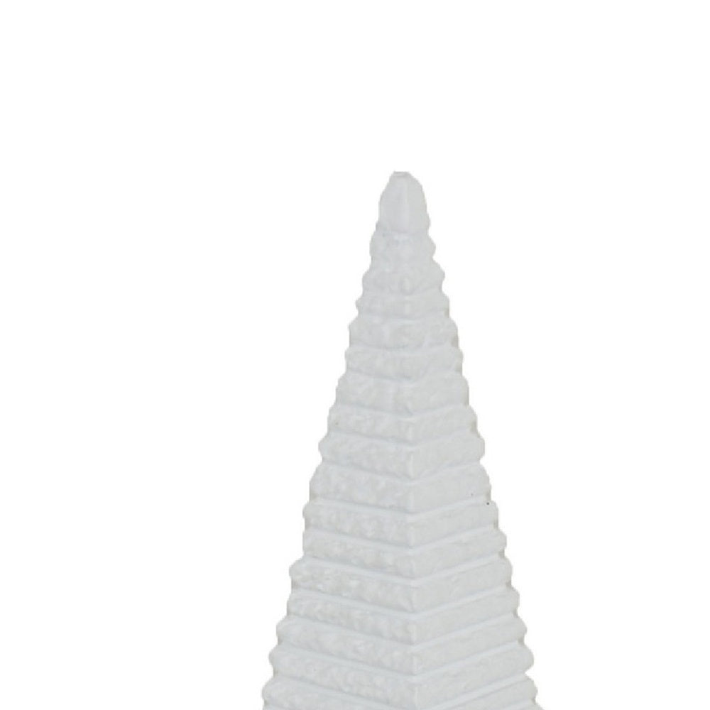 Decorative Pyramid Sculpture | Horizontally Ribbed White Resin 15"