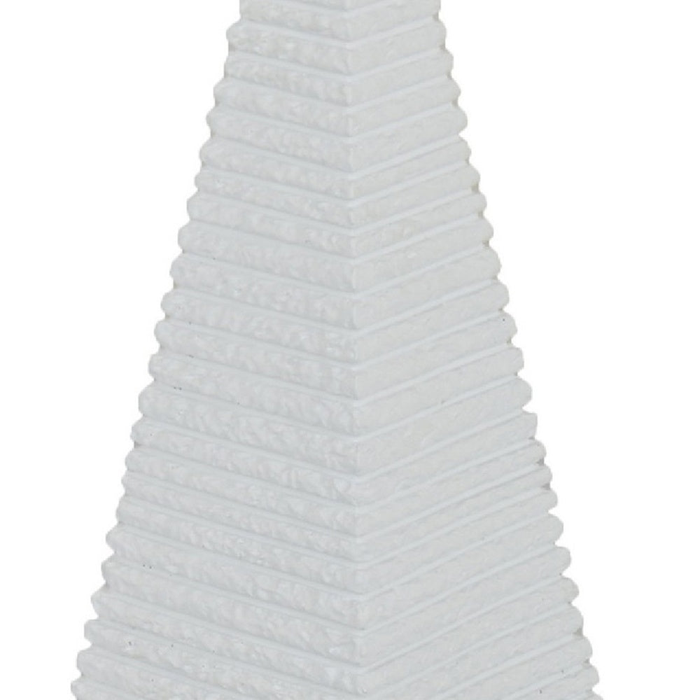 Decorative Pyramid Sculpture | Horizontally Ribbed White Resin 15"