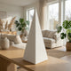 Decorative Pyramid Sculpture | Horizontally Ribbed White Resin 15"