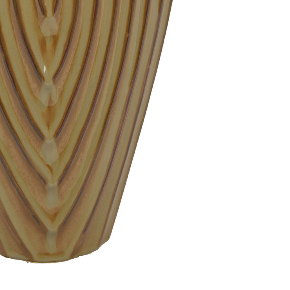 Kathy Decorative Vase | Asymmetrical Rim | Ribbed Brown Ceramic 15"