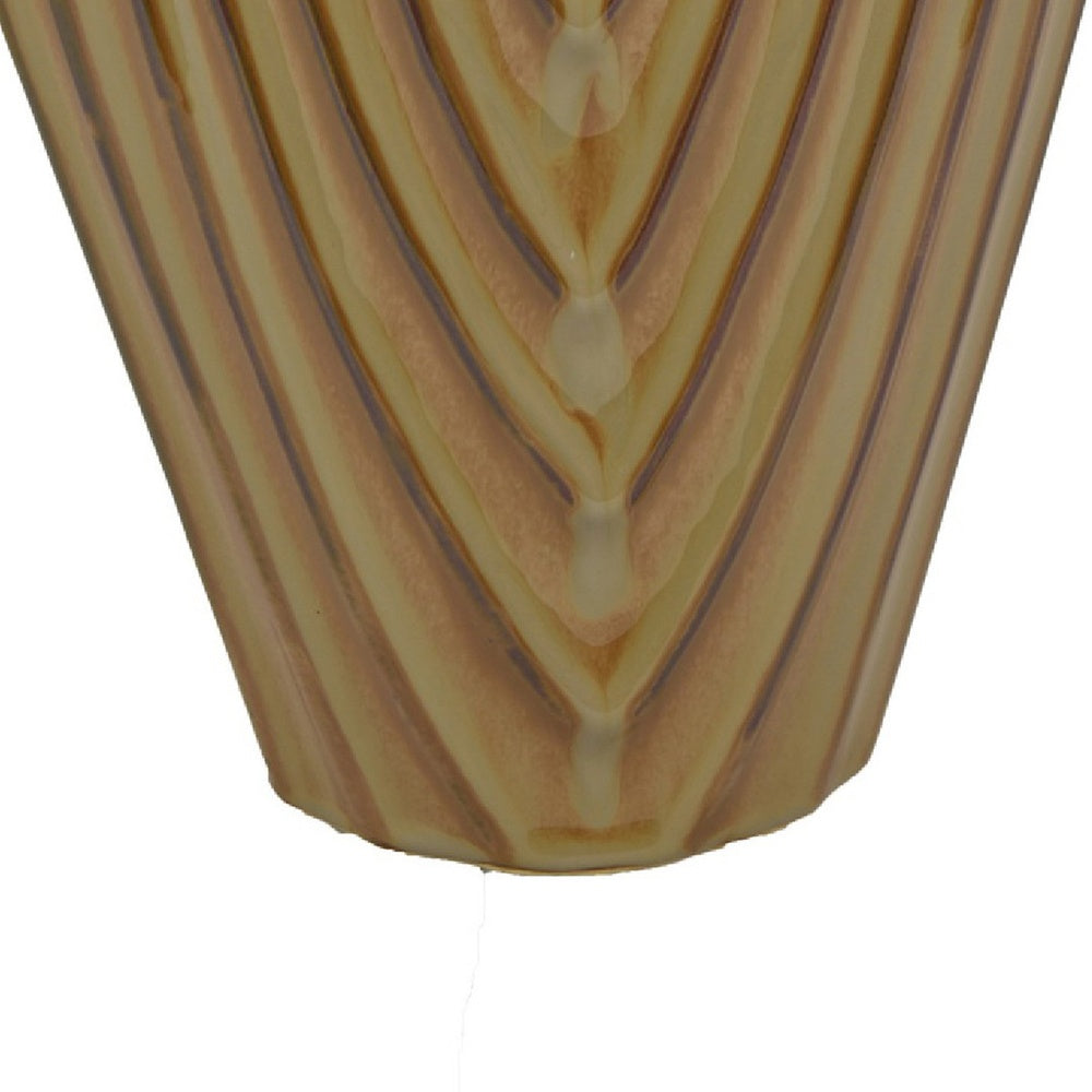 Kathy Decorative Vase | Asymmetrical Rim | Ribbed Brown Ceramic 15"
