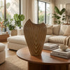 Kathy Decorative Vase | Asymmetrical Rim | Ribbed Brown Ceramic 15"