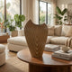 Kathy Decorative Vase | Asymmetrical Rim | Ribbed Brown Ceramic 15"