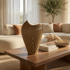 Kathy Decorative Vase | Asymmetrical Rim | Ribbed Brown Ceramic 15"