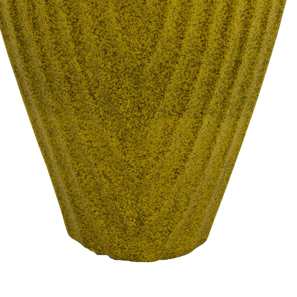 Kathy Decorative Vase | Asymmetrical Rim | Ribbed Yellow Ceramic 15"