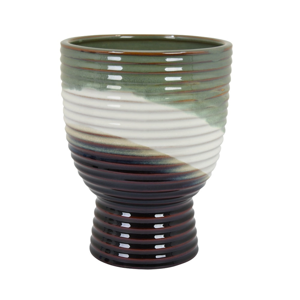Decorative Planter | Tapered Body | Flared Pedestal | Gray Ceramic 10"