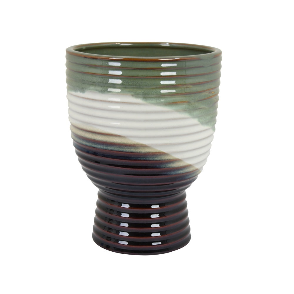 Decorative Planter | Tapered Body | Flared Pedestal | Gray Ceramic 10"