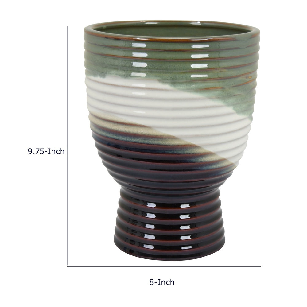 Decorative Planter | Tapered Body | Flared Pedestal | Gray Ceramic 10"