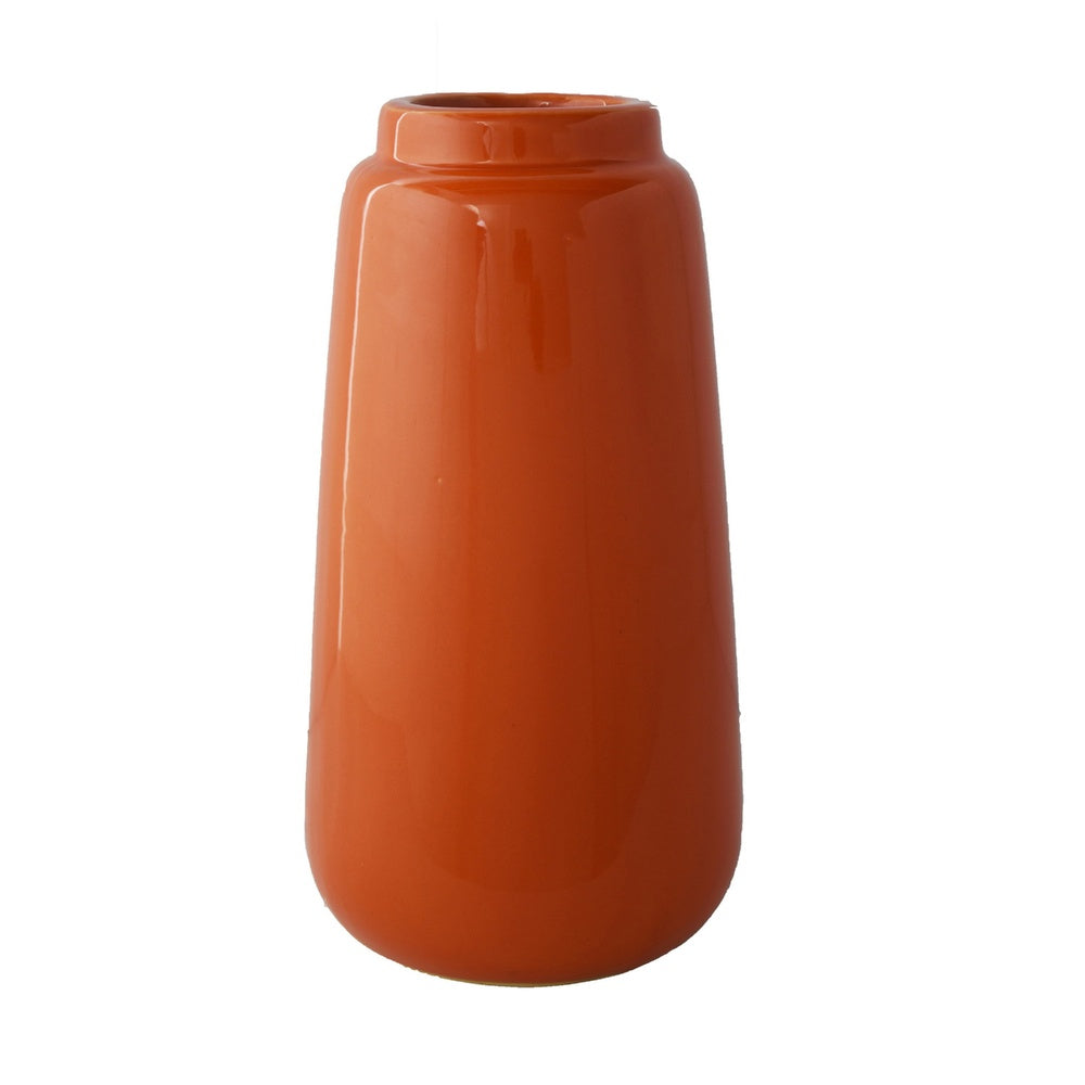 Decorative Vase | Cylindric Body | Narrow Top | Burnt Orange Ceramic 12"