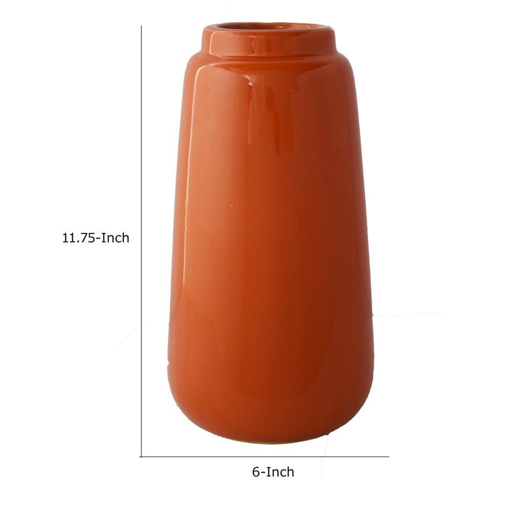 Decorative Vase | Cylindric Body | Narrow Top | Burnt Orange Ceramic 12"