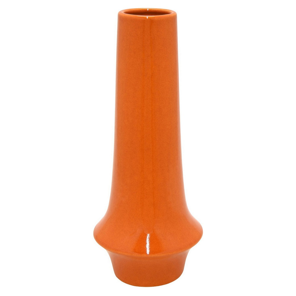 Seny Decorative Vase | Narrow Neck | Flared Base | Orange Ceramic 16"