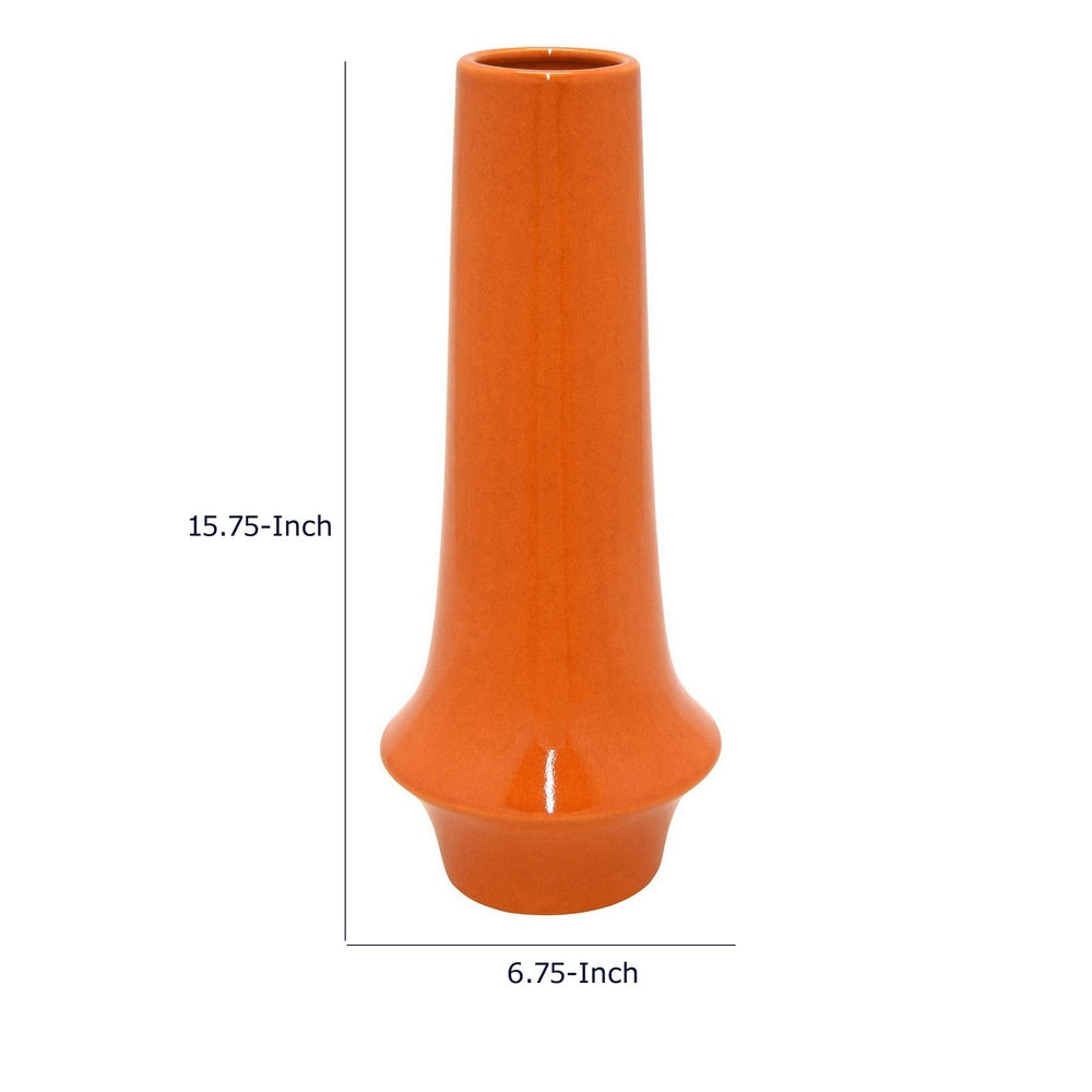 Seny Decorative Vase | Narrow Neck | Flared Base | Orange Ceramic 16"