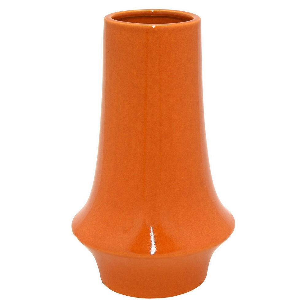 Seny Decorative Vase | Narrow Neck | Flared Base | Orange Ceramic 12"